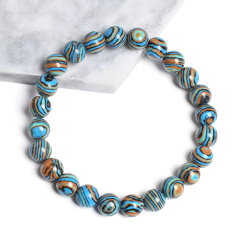 Blue Malachite Bracelet Natural Stone 4 to 12mm Adjustable Unisex