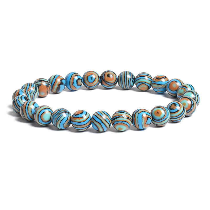 Blue Malachite Bracelet Natural Stone 4 to 12mm Adjustable Unisex
