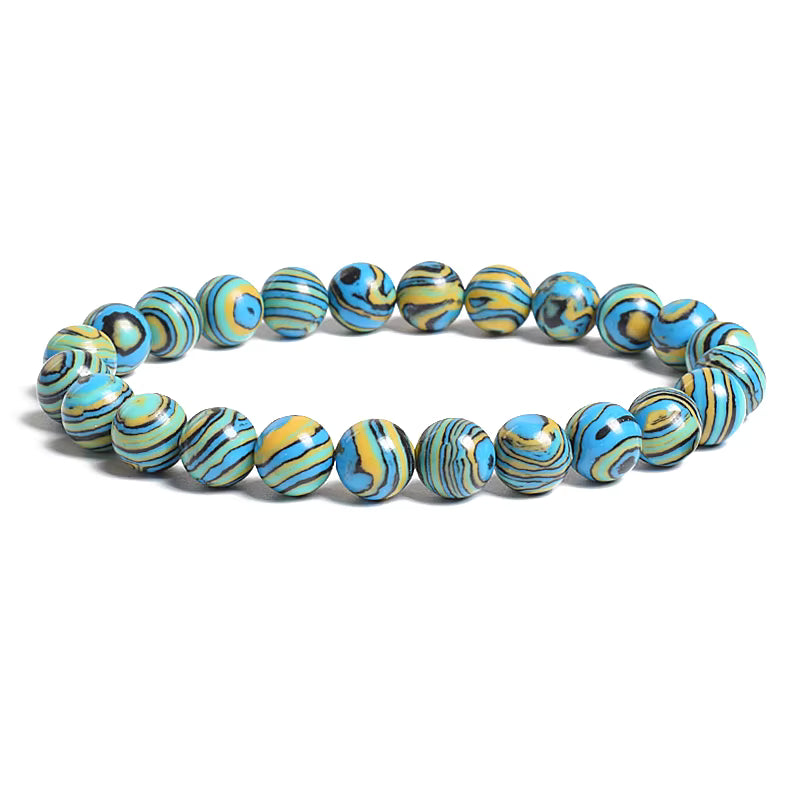 Blue Malachite Bracelet Natural Stone 4 to 12mm Adjustable Unisex