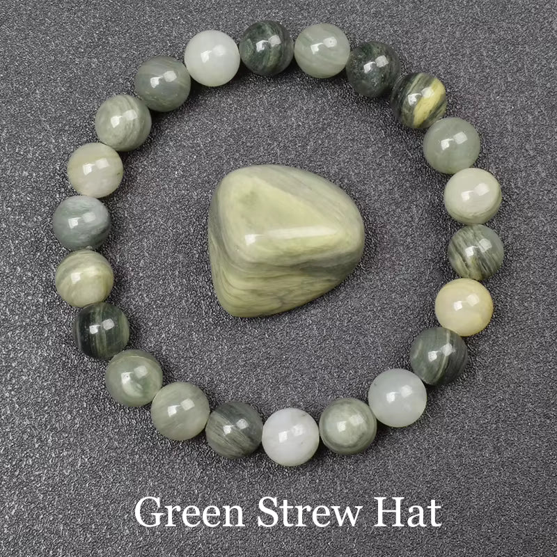 Blue Sandstone Bracelet Elastic Beaded Silver Obsidian Unisex