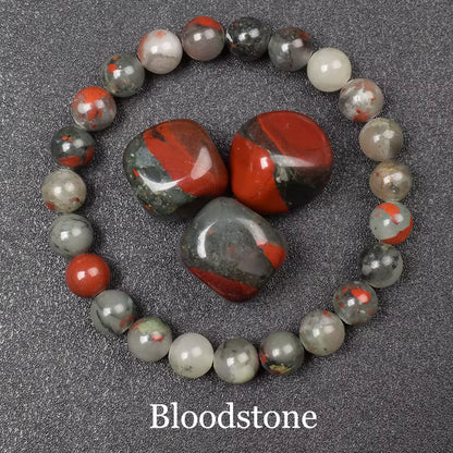 Blue Sandstone Bracelet Elastic Beaded Silver Obsidian Unisex