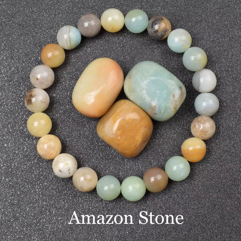 Blue Sandstone Bracelet Elastic Beaded Silver Obsidian Unisex