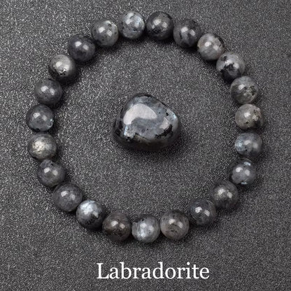 Blue Sandstone Bracelet Elastic Beaded Silver Obsidian Unisex