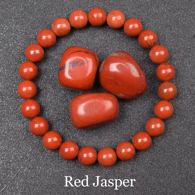 Blue Sandstone Bracelet Elastic Beaded Silver Obsidian Unisex