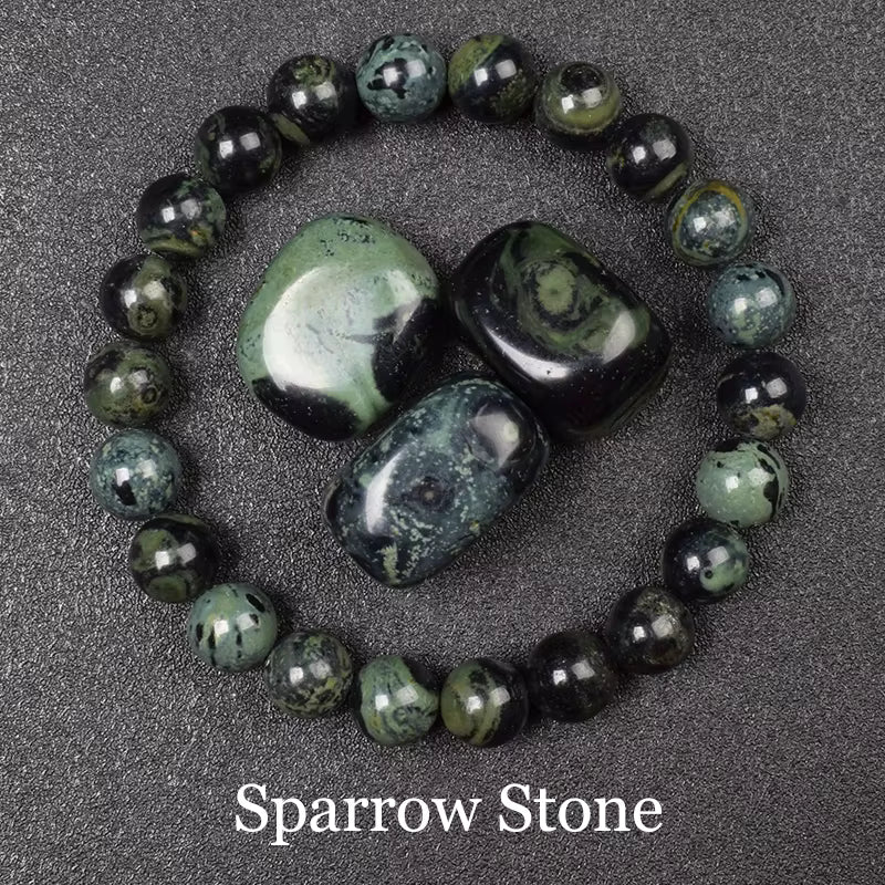 Blue Sandstone Bracelet Elastic Beaded Silver Obsidian Unisex