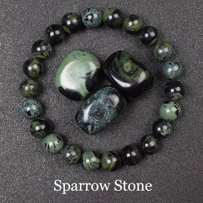 Blue Sandstone Bracelet Elastic Beaded Silver Obsidian Unisex