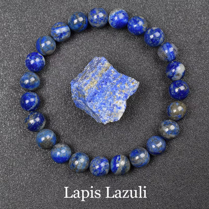 Blue Sandstone Bracelet Elastic Beaded Silver Obsidian Unisex