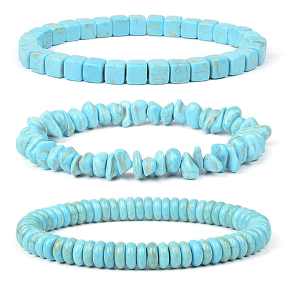 Blue Turquoise Bracelet 8mm Cube Cylindrical Beads Elastic