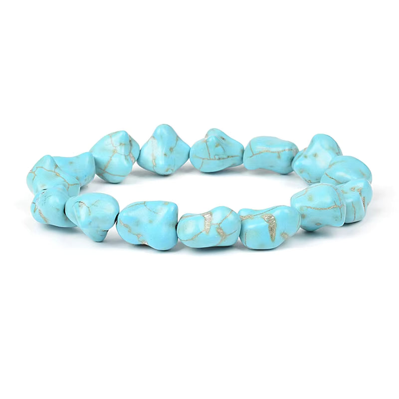 Blue Turquoise Bracelet 8mm Cube Cylindrical Beads Elastic