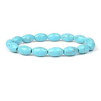 Blue Turquoise Bracelet 8mm Cube Cylindrical Beads Elastic