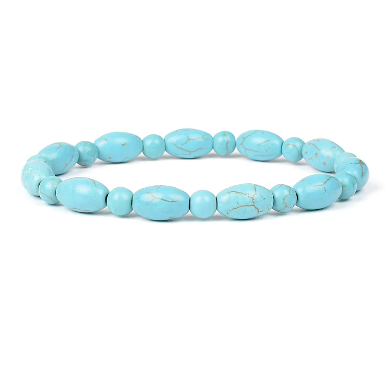 Blue Turquoise Bracelet 8mm Cube Cylindrical Beads Elastic