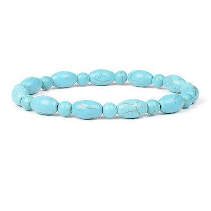 Blue Turquoise Bracelet 8mm Cube Cylindrical Beads Elastic