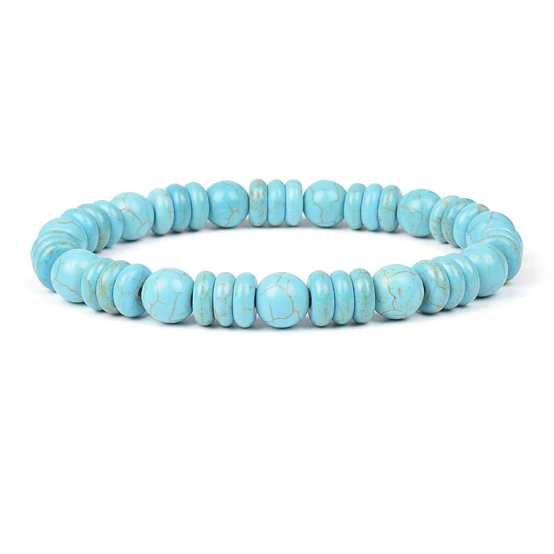 Blue Turquoise Bracelet 8mm Cube Cylindrical Beads Elastic