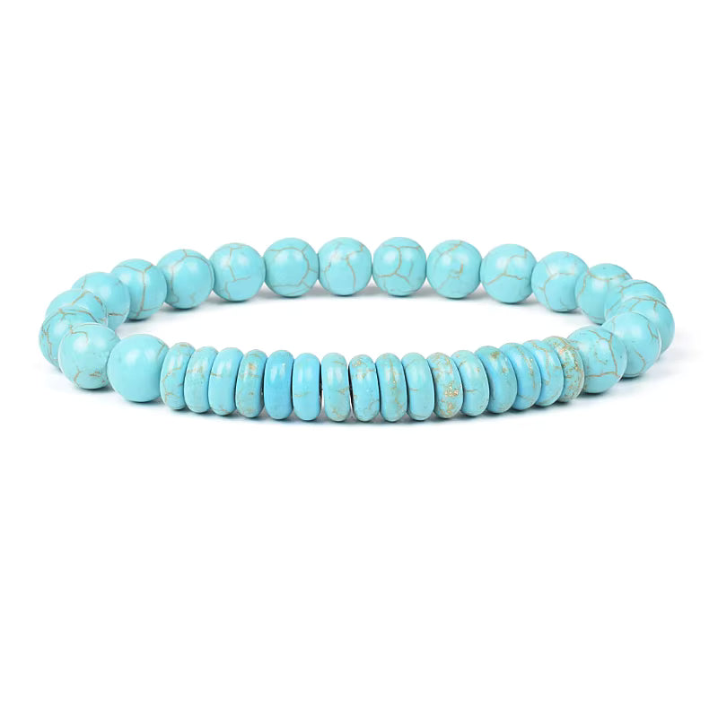 Blue Turquoise Bracelet 8mm Cube Cylindrical Beads Elastic