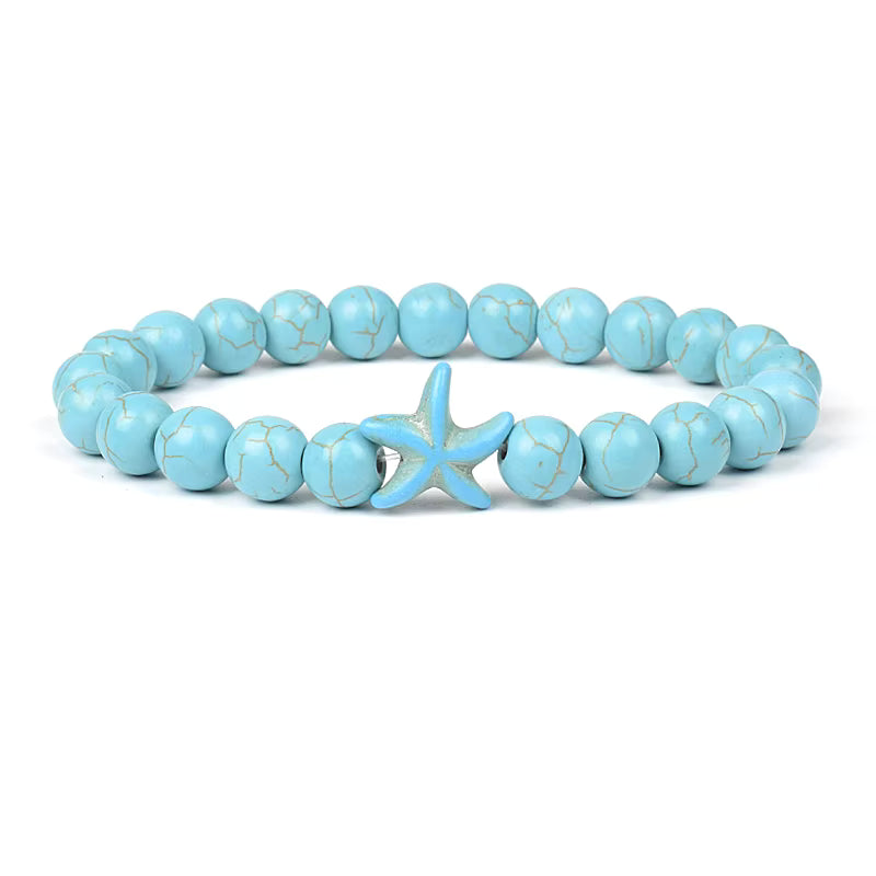 Blue Turquoise Bracelet 8mm Cube Cylindrical Beads Elastic