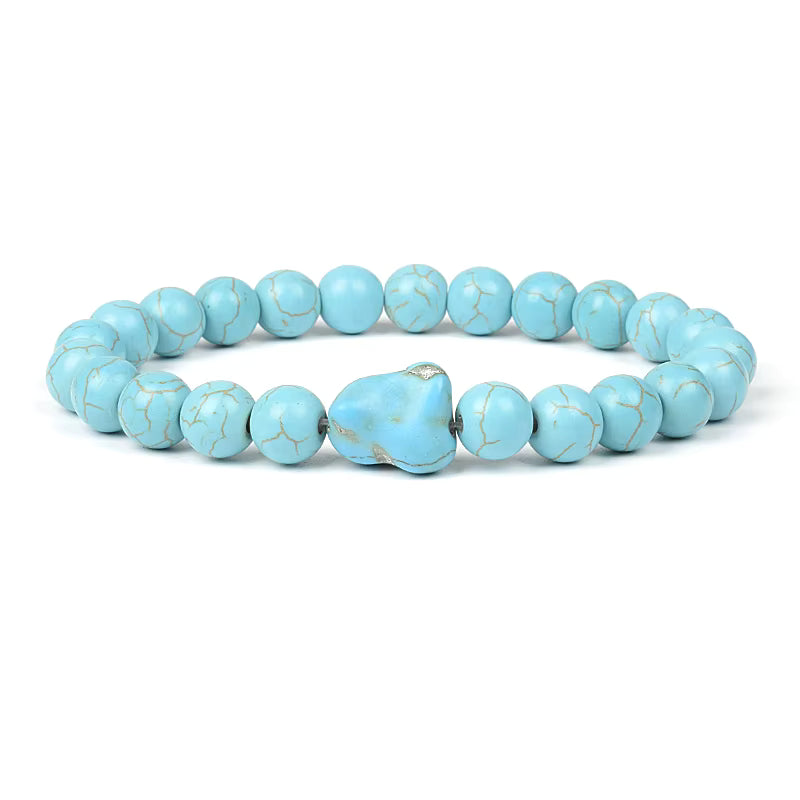 Blue Turquoise Bracelet 8mm Cube Cylindrical Beads Elastic