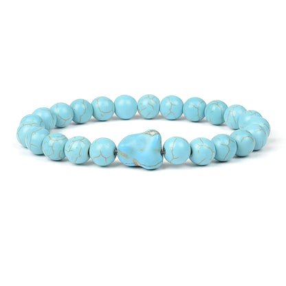 Blue Turquoise Bracelet 8mm Cube Cylindrical Beads Elastic