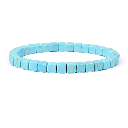 Blue Turquoise Bracelet 8mm Cube Cylindrical Beads Elastic