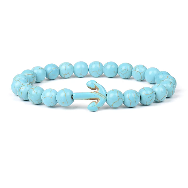 Blue Turquoise Bracelet 8mm Cube Cylindrical Beads Elastic
