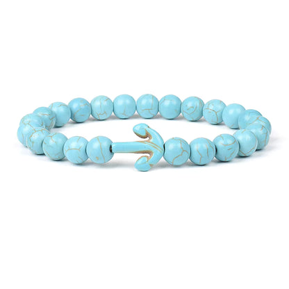 Blue Turquoise Bracelet 8mm Cube Cylindrical Beads Elastic