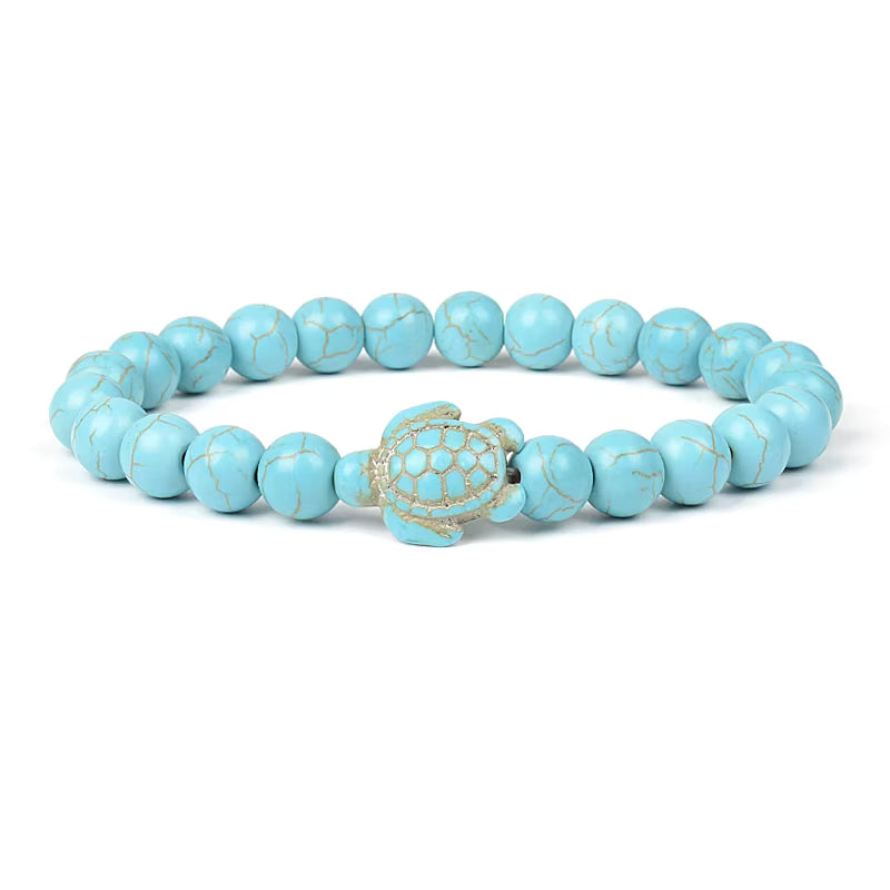 Blue Turquoise Bracelet 8mm Cube Cylindrical Beads Elastic