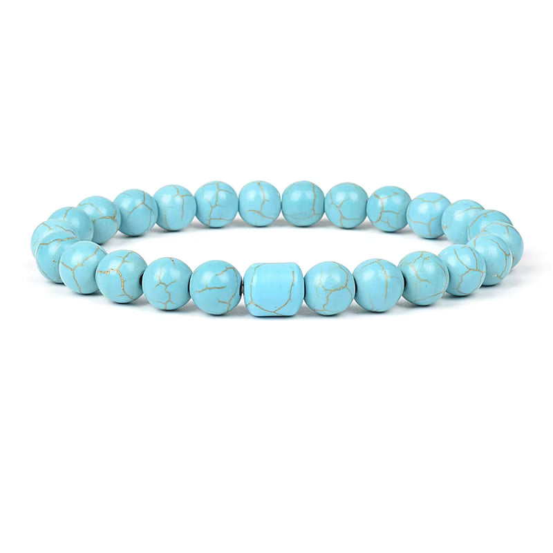 Blue Turquoise Bracelet 8mm Cube Cylindrical Beads Elastic