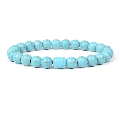 Blue Turquoise Bracelet 8mm Cube Cylindrical Beads Elastic