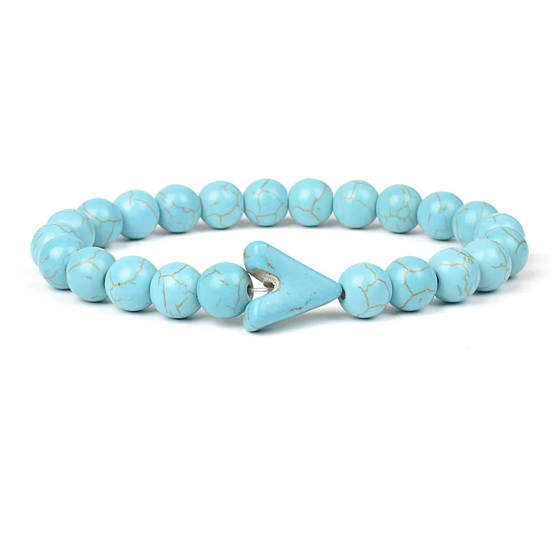 Blue Turquoise Bracelet 8mm Cube Cylindrical Beads Elastic