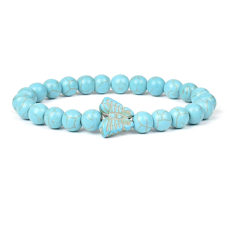 Blue Turquoise Bracelet 8mm Cube Cylindrical Beads Elastic
