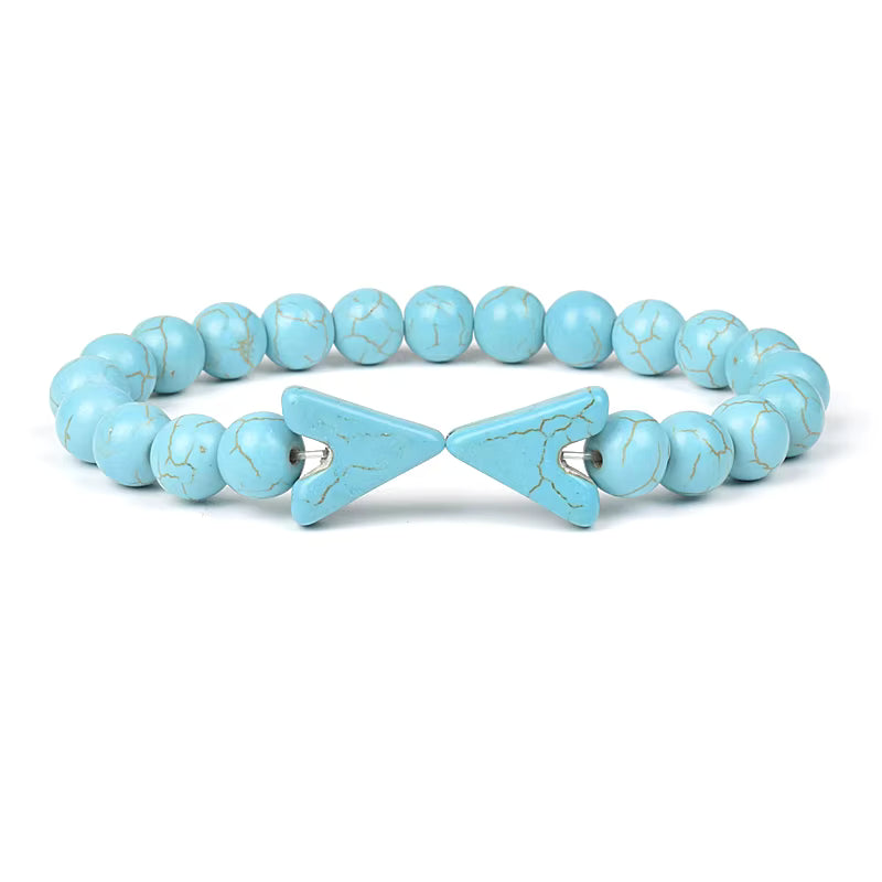 Blue Turquoise Bracelet 8mm Cube Cylindrical Beads Elastic