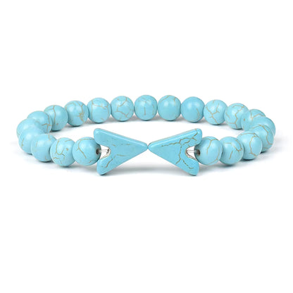 Blue Turquoise Bracelet 8mm Cube Cylindrical Beads Elastic