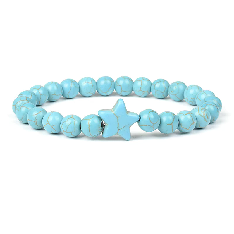 Blue Turquoise Bracelet 8mm Cube Cylindrical Beads Elastic