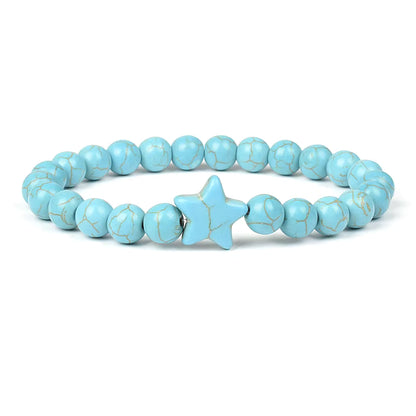 Blue Turquoise Bracelet 8mm Cube Cylindrical Beads Elastic