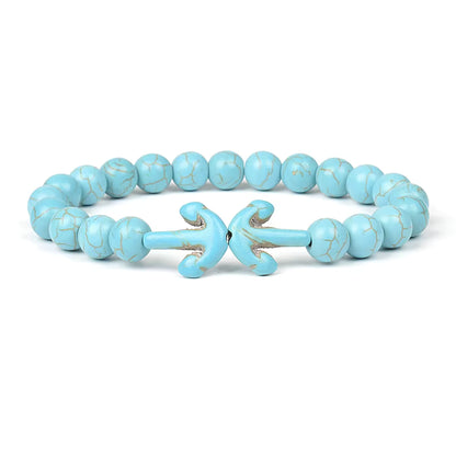 Blue Turquoise Bracelet 8mm Cube Cylindrical Beads Elastic