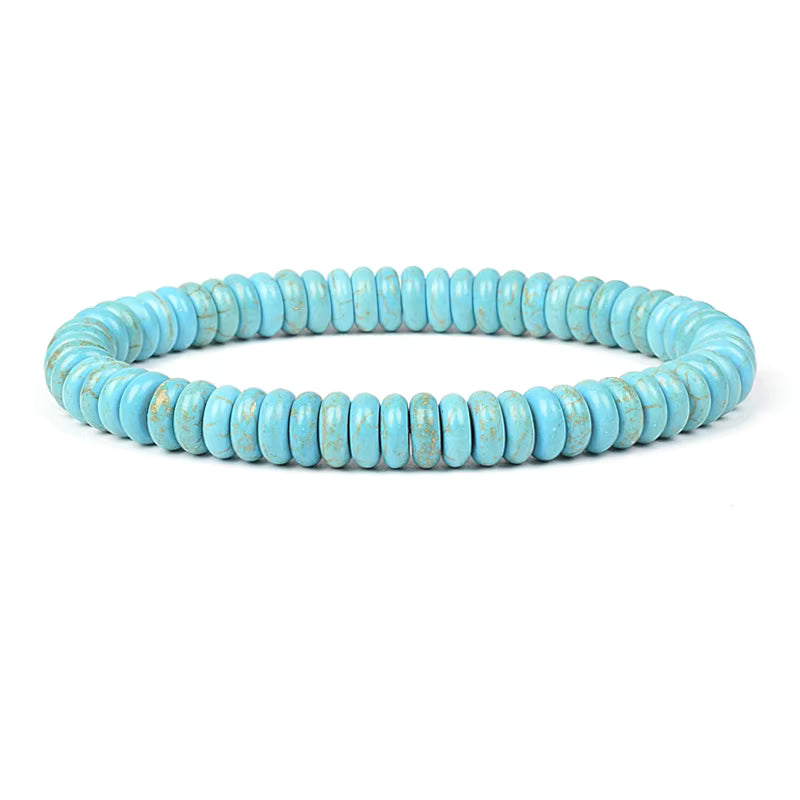 Blue Turquoise Bracelet 8mm Cube Cylindrical Beads Elastic