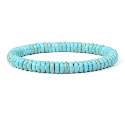 Blue Turquoise Bracelet 8mm Cube Cylindrical Beads Elastic