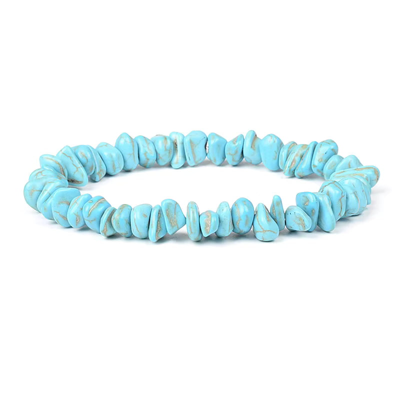 Blue Turquoise Bracelet 8mm Cube Cylindrical Beads Elastic