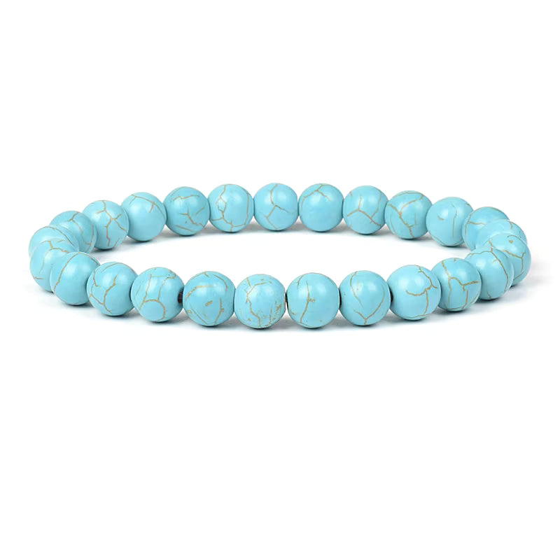 Blue Turquoise Bracelet 8mm Cube Cylindrical Beads Elastic