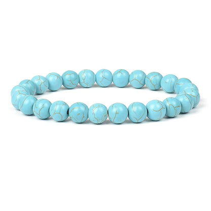 Blue Turquoise Bracelet 8mm Cube Cylindrical Beads Elastic
