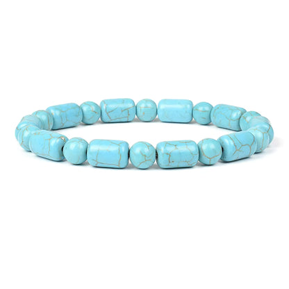Blue Turquoise Bracelet 8mm Cube Cylindrical Beads Elastic