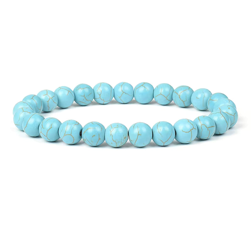 Blue Turquoise Bracelet 8mm Cube Cylindrical Beads Elastic