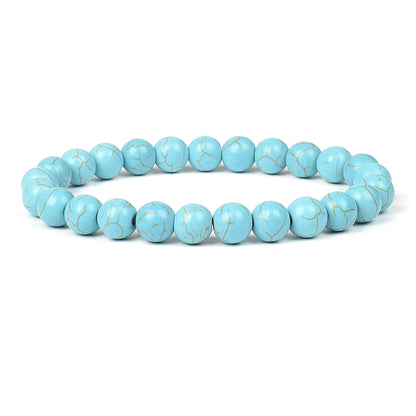 Blue Turquoise Bracelet 8mm Cube Cylindrical Beads Elastic