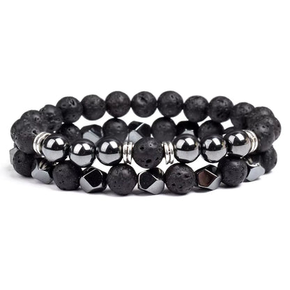 Couples Beaded Bracelet Set Natural Hematite Black Obsidian Tiger Eye
