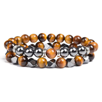 Couples Beaded Bracelet Set Natural Hematite Black Obsidian Tiger Eye