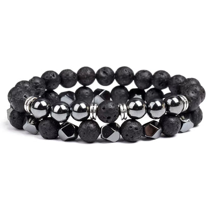 Couples Beaded Bracelet Set Natural Hematite Black Obsidian Tiger Eye