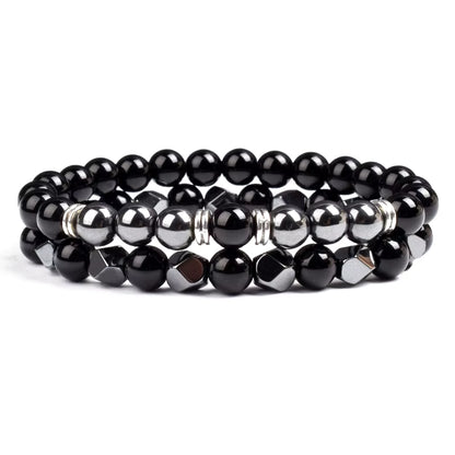 Couples Beaded Bracelet Set Natural Hematite Black Obsidian Tiger Eye