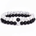 Couples Beaded Bracelet Set Natural Lava Tiger Eye Black White Elastic