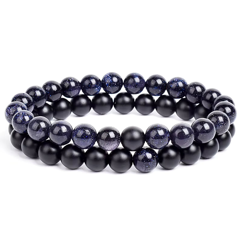 Couples Beaded Bracelet Set Natural Lava Tiger Eye Black White Elastic