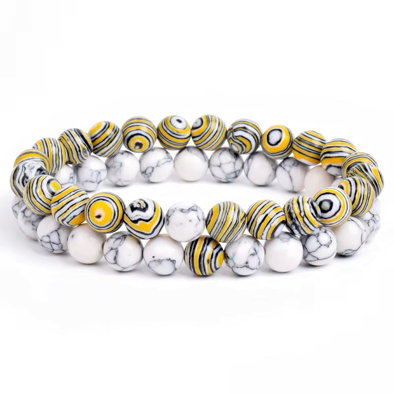 Couples Beaded Bracelet Set Natural Lava Tiger Eye Black White Elastic