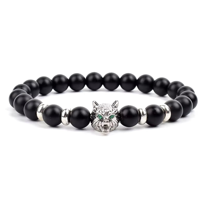 Crown Charm Beaded Bracelet Matte Black Onyx Hematite with Micro CZ